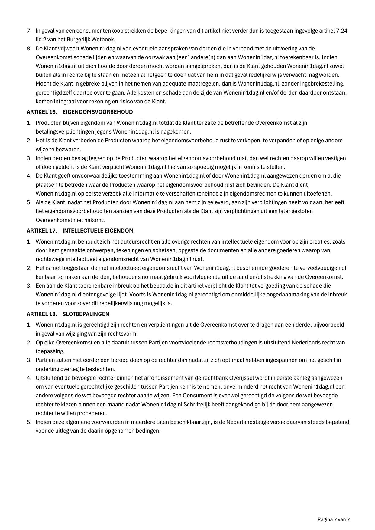 Algemene voorwaarden Wonen in 1 Dag pagina 7 van 7